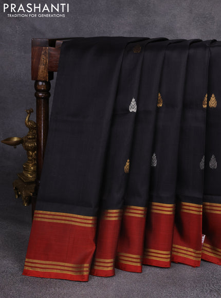 Pure uppada silk saree black and maroon with silver & gold zari woven buttas and rettapet zari woven border