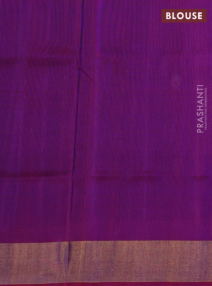 Pure uppada silk saree dual shade of bluish green and maroon with silver & gold zari woven buttas and zari woven border