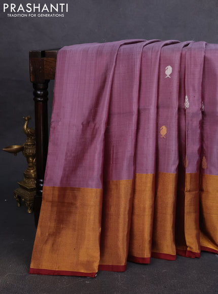 Pure uppada silk saree pastel lavender and maroon with silver & gold zari woven buttas and paisley zari woven butta border