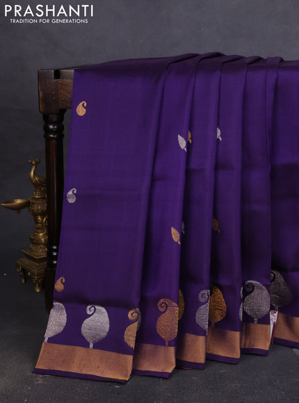 Pure uppada silk saree blue with silver & gold zari woven buttas and paisley zari woven butta border