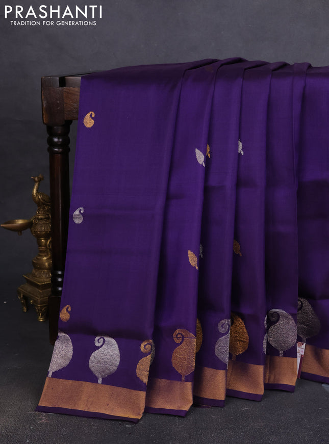 Pure uppada silk saree blue with silver & gold zari woven buttas and paisley zari woven butta border
