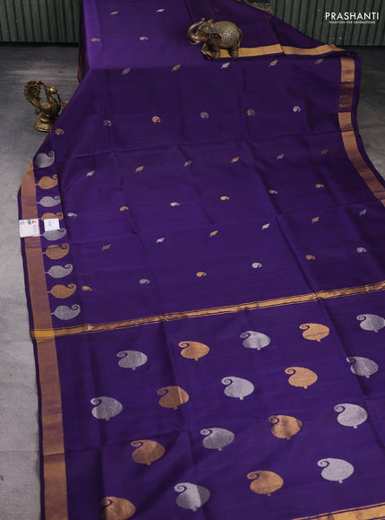 Pure uppada silk saree blue with silver & gold zari woven buttas and paisley zari woven butta border