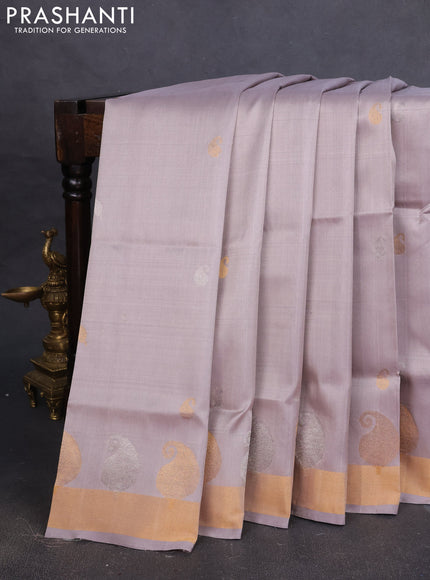 Pure uppada silk saree grey with silver & gold zari woven buttas and paisley zari woven butta border