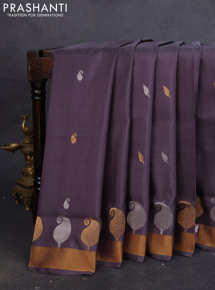 Pure uppada silk saree grey with silver & gold zari woven buttas and paisley zari woven butta border