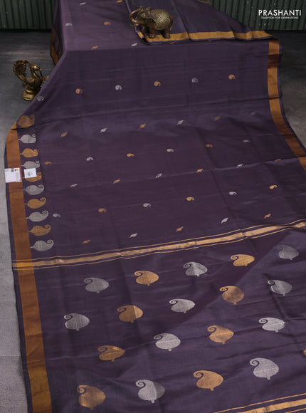 Pure uppada silk saree grey with silver & gold zari woven buttas and paisley zari woven butta border