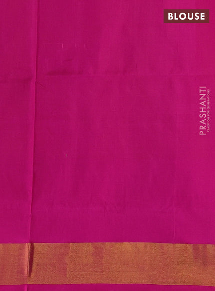 Pure uppada silk saree pink shade with silver & gold zari woven buttas and temple design zari woven border