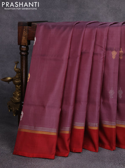 Pure uppada silk saree brown and maroon with silver & gold zari woven buttas and zari woven border