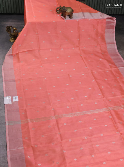 Pure uppada silk saree pale orange with silver zari woven coin buttas and silver zari woven border