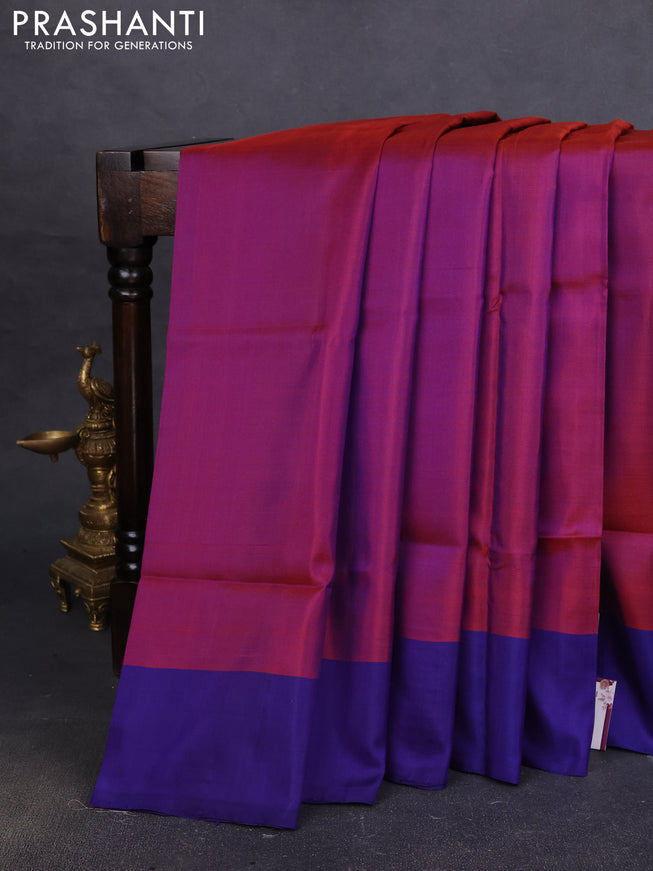 Pure uppada silk saree maroon and blue with silver & gold zari woven coin buttas and simple border