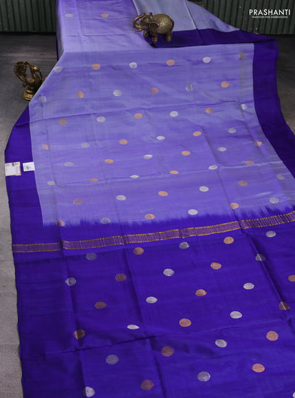 Pure uppada silk saree blue shade with silver & gold zari woven coin buttas and simple border