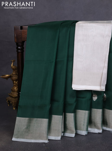 Pure uppada silk saree dark green with silver zari woven coin buttas and silver zari woven border