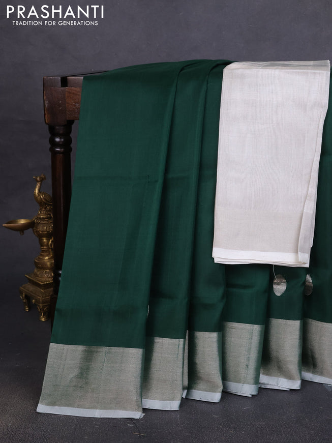Pure uppada silk saree dark green with silver zari woven coin buttas and silver zari woven border