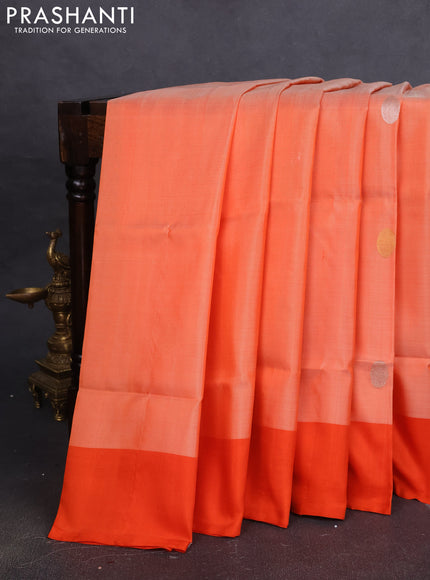 Pure uppada silk saree pale orange with silver & gold zari woven coin buttas and simple border