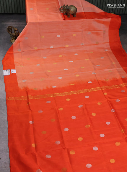 Pure uppada silk saree pale orange with silver & gold zari woven coin buttas and simple border