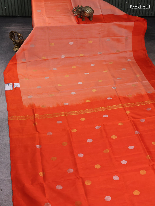 Pure uppada silk saree pale orange with silver & gold zari woven coin buttas and simple border