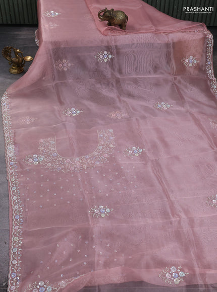 Organza silk saree peach shade with allover sequins embroidery