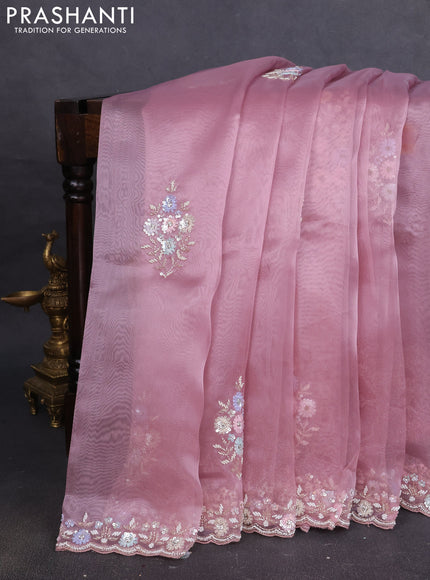 Organza silk saree pastel pink with allover sequins embroidery