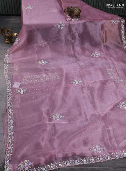Organza silk saree pastel pink with allover sequins embroidery