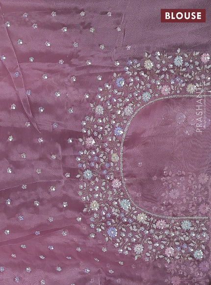 Organza silk saree pastel pink with allover sequins embroidery