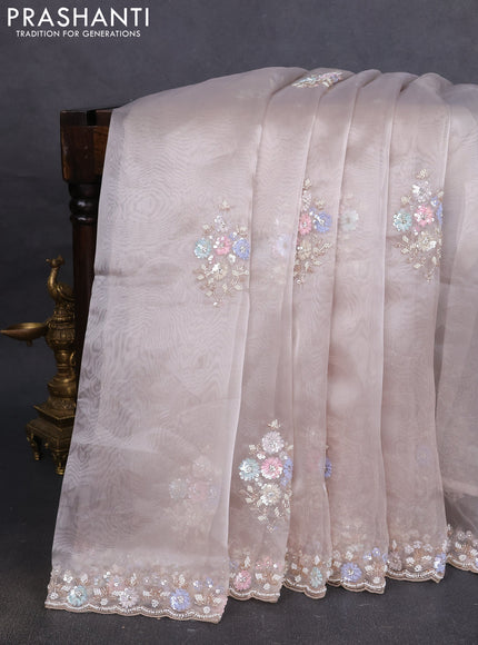 Organza silk saree grey with allover sequins embroidery