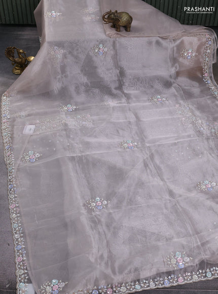 Organza silk saree grey with allover sequins embroidery