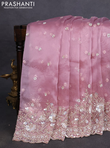 Organza silk saree pastel pink with allover sequins embroidery