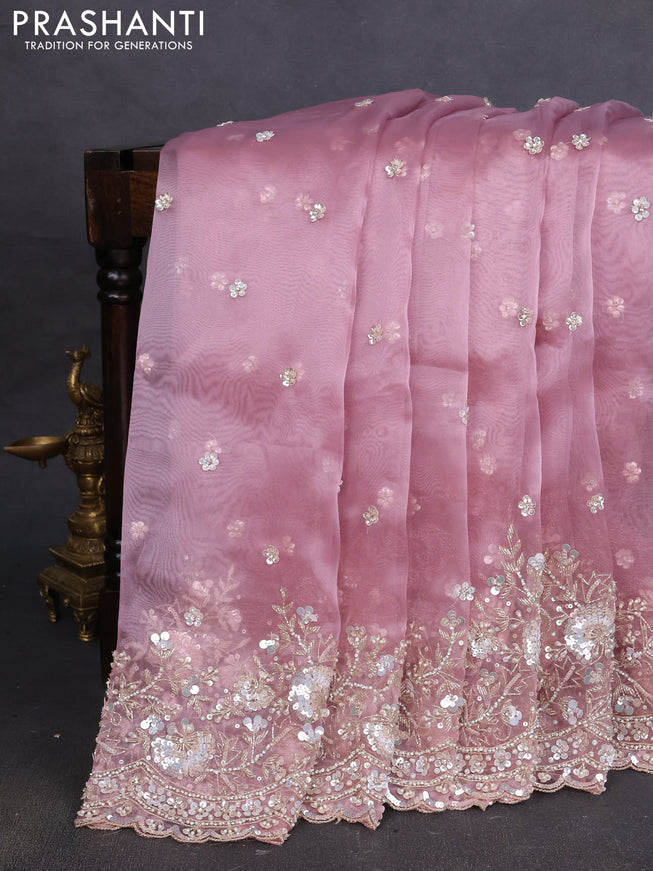 Organza silk saree pastel pink with allover sequins embroidery