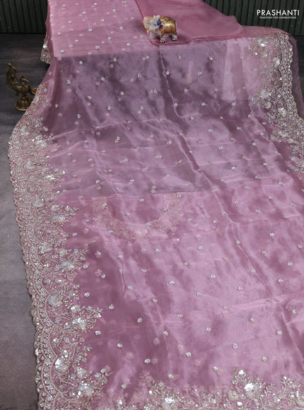 Organza silk saree pastel pink with allover sequins embroidery