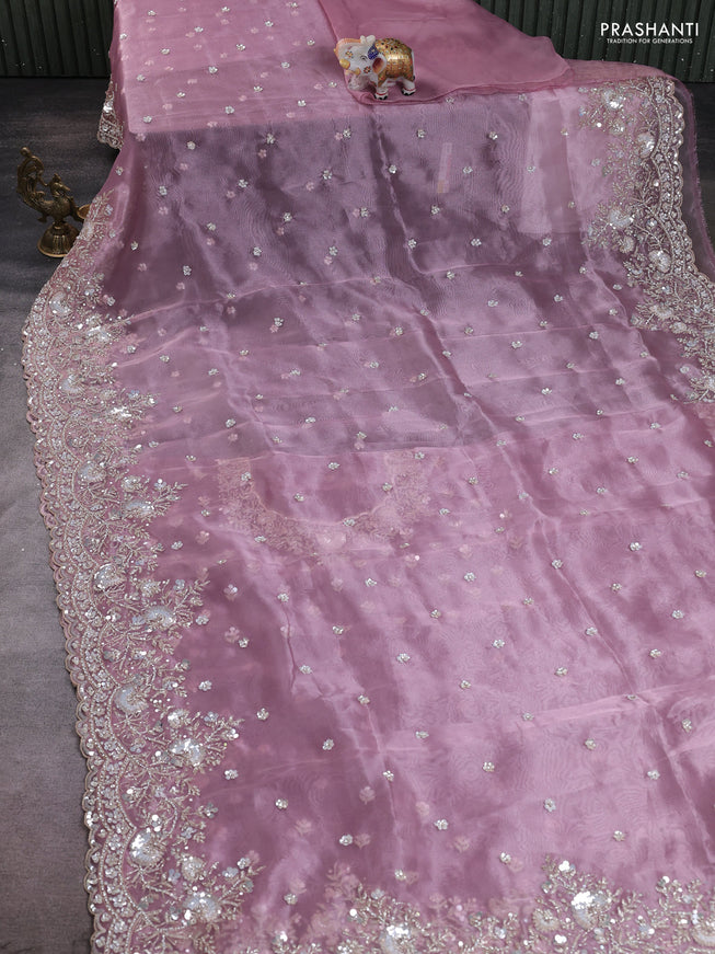 Organza silk saree pastel pink with allover sequins embroidery