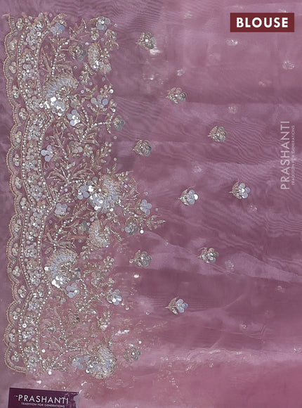 Organza silk saree pastel pink with allover sequins embroidery
