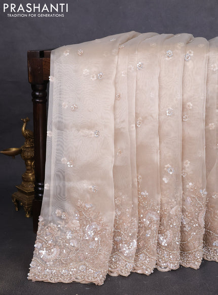Organza silk saree beige with allover sequins embroidery