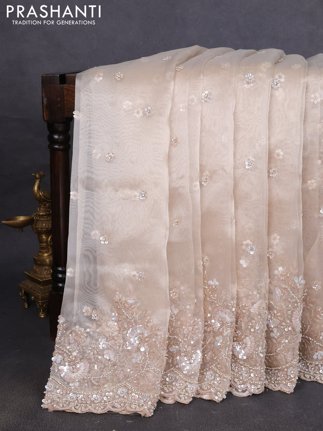 Organza silk saree beige with allover sequins embroidery