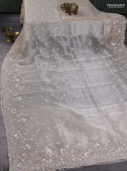 Organza silk saree beige with allover sequins embroidery