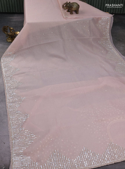 Crush tissue saree mild peach with allover sequins embroidery