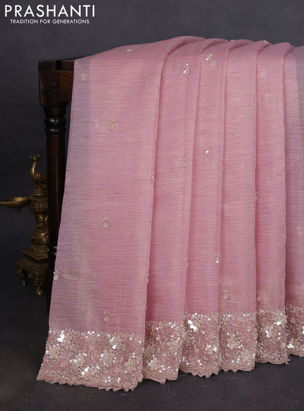 Crush tissue saree pastel pink with allover sequins embroidery