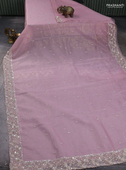 Crush tissue saree pastel pink with allover sequins embroidery