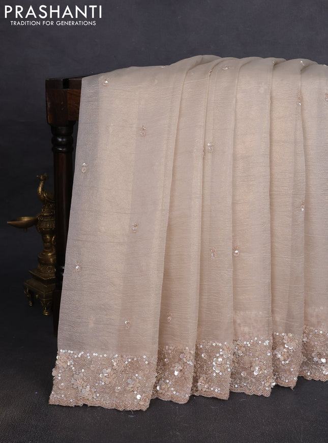 Crush tissue saree beige with allover sequins embroidery