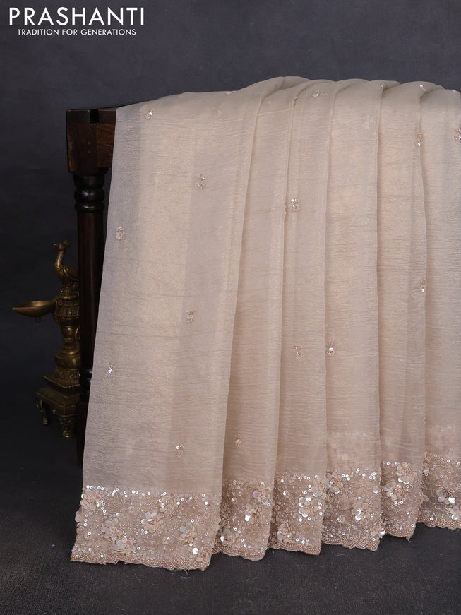 Crush tissue saree beige with allover sequins embroidery
