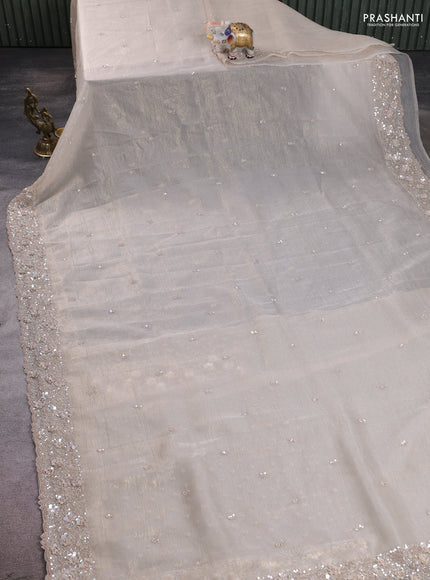 Crush tissue saree beige with allover sequins embroidery