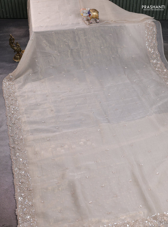 Crush tissue saree beige with allover sequins embroidery