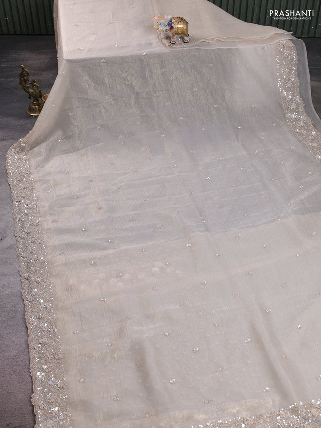 Crush tissue saree beige with allover sequins embroidery