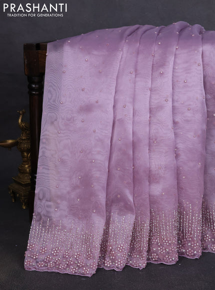 Organza silk saree lavender with allover stone work