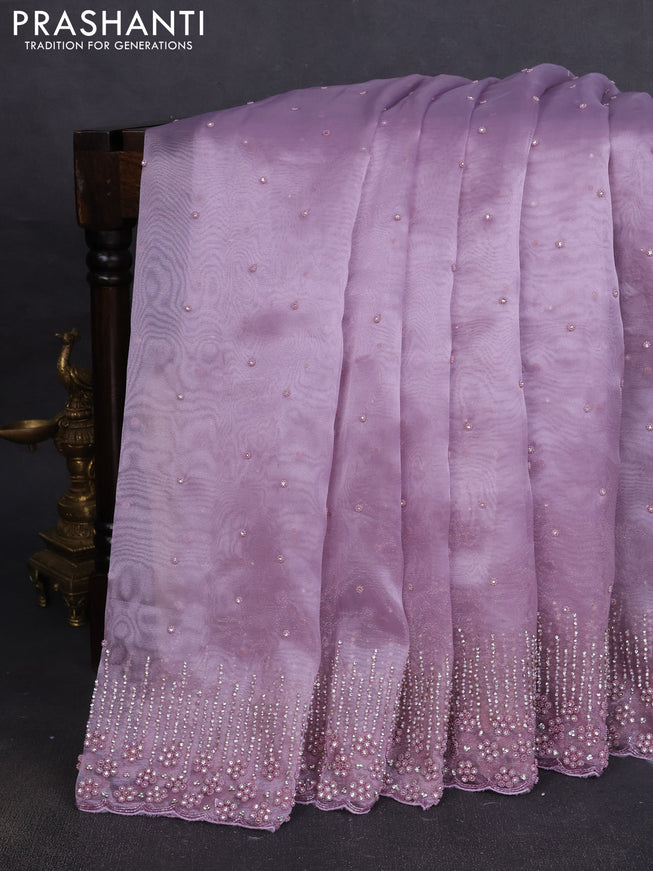 Organza silk saree lavender with allover stone work