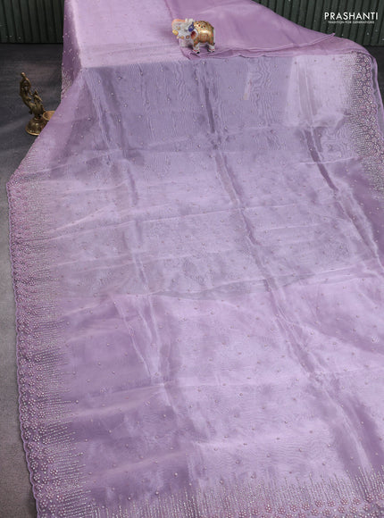 Organza silk saree lavender with allover stone work