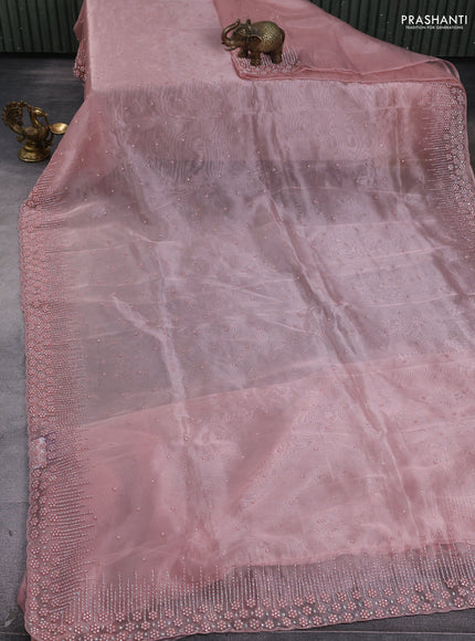 Organza silk saree peach shade with allover stone work