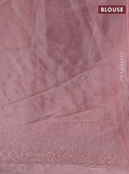 Organza silk saree peach shade with allover stone work
