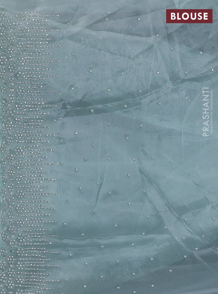 Organza silk saree pastel green with allover stone work
