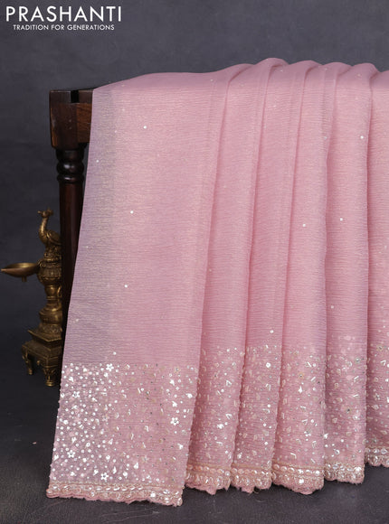 Crush tissue saree pastel pink with allover sequins & stone work