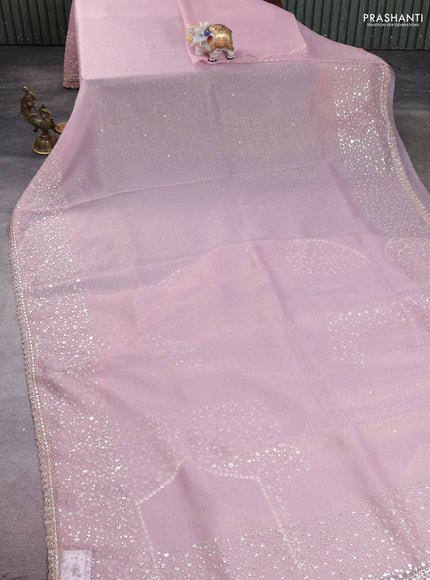 Crush tissue saree pastel pink with allover sequins & stone work