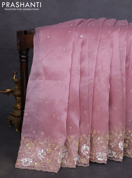 Organza silk saree pastel pink with allover sequins embroidery